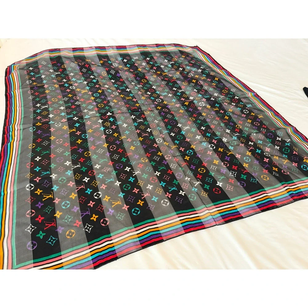Louis Vuitton Multicolor Monogram Silk Square Scarf Rainbow Border